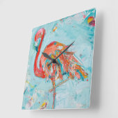 Flamingo hell quadratische wanduhr (Winkel)