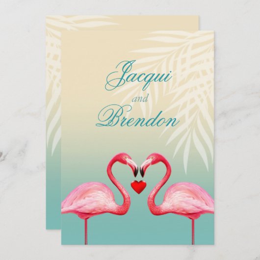 Flamingo Herzkuss| Münzblauer Hochzeitstag Einladung (Vorne/Hinten)
