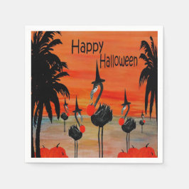 Flamingo Hexe im Sonnenuntergang Halloween Serviet Serviette