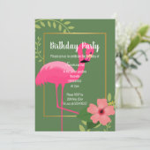 FLAMINGO HIBISKEN SAGE GREEN GOLD GEBURTSTAG EINLADUNG (Stehend Vorderseite)