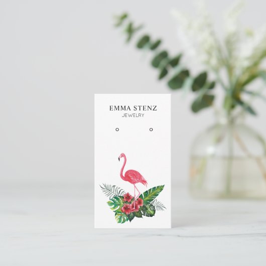 Flamingo Hibisken Tropical Blätter Earring Display Visitenkarte (Stehend Vorderseite)