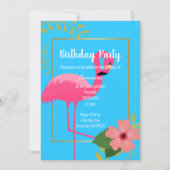 FLAMINGO HIBISKUS BLAUE GOLD GEBURTSTAG EINLADUNG (Vorderseite)