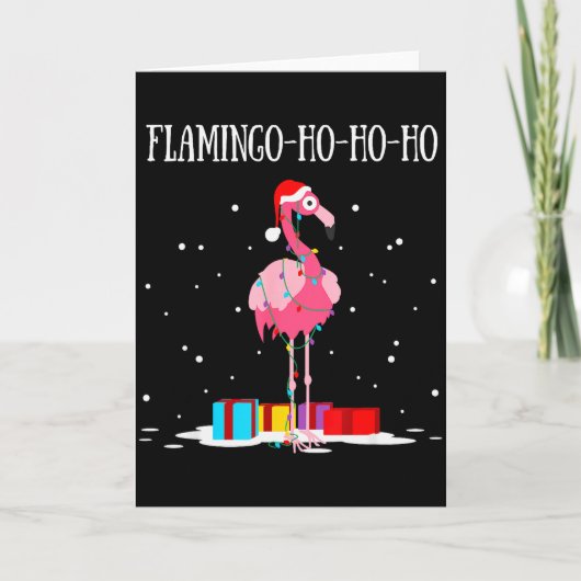 Flamingo Ho Ho Ho Nk Christmas Tree Lights Chain X Karte (Vorderseite)