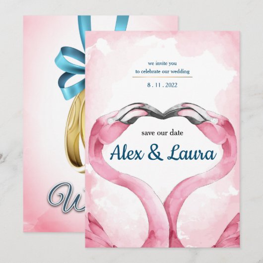 Flamingo-Hochzeit Einladung (Vorne/Hinten)