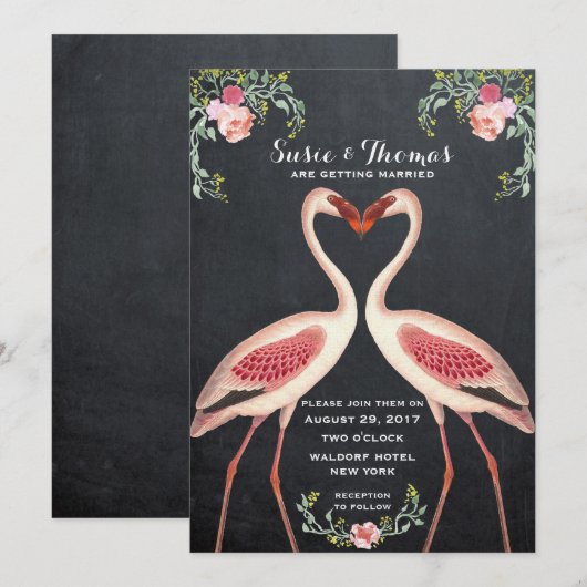 Flamingo Hochzeit Einladung Chalkboard (Vorne/Hinten)