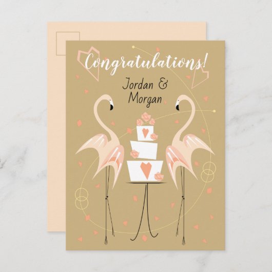 Flamingo Hochzeit Herzlichen Glückwunsch Namen Pea Postkarte (Vorne/Hinten)