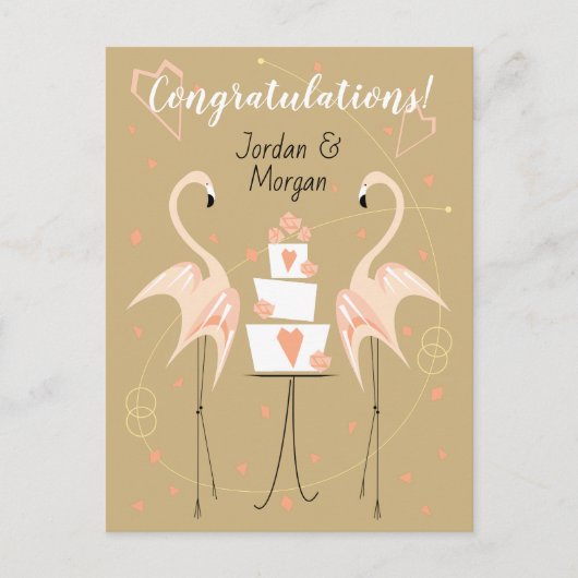 Flamingo Hochzeit Herzlichen Glückwunsch Namen Pea Postkarte (Vorderseite)