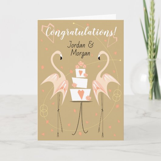 Flamingo Hochzeiten Glückwünsche Namen Karte (Vorderseite)