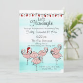 Flamingo Holiday Party Einladung (Stehend Vorderseite)