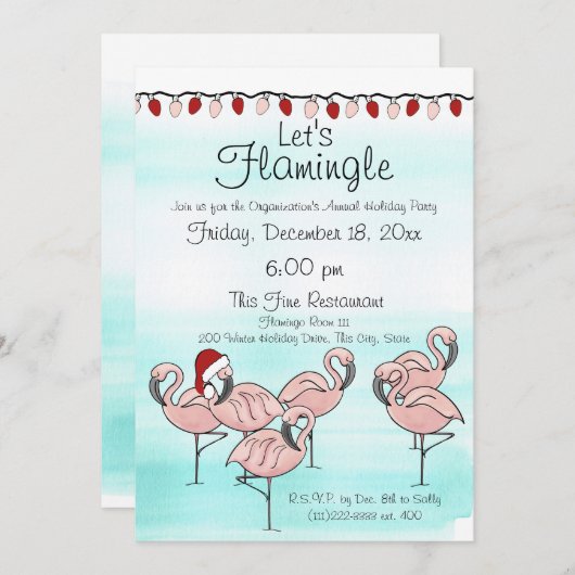 Flamingo Holiday Party Einladung (Vorne/Hinten)