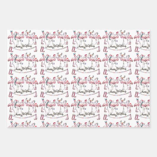 Flamingo Holiday Party Wrapping Paper Geschenkpapier Set (Vorderseite 3)