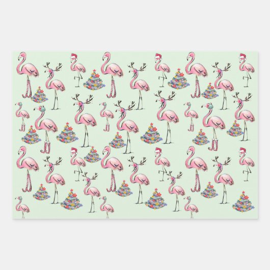 Flamingo Holiday Party Wrapping Paper Geschenkpapier Set (Vorderseite 2)