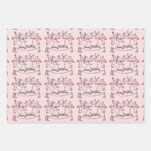 Flamingo Holiday Party Wrapping Paper Geschenkpapier Set (Vorderseite)