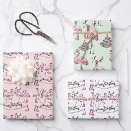 Flamingo Holiday Party Wrapping Paper Geschenkpapier Set