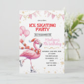 Flamingo Ice Skating invitation Einladung (Stehend Vorderseite)