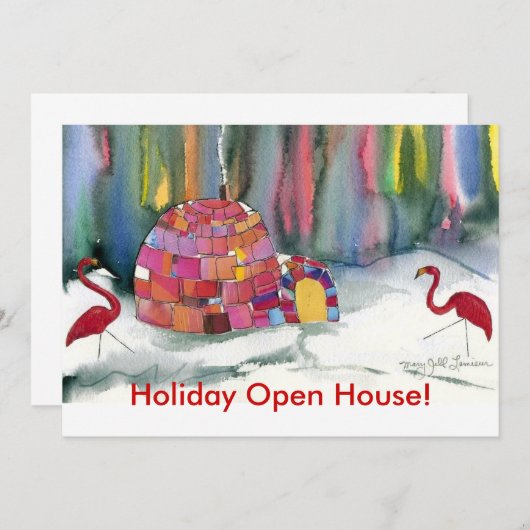 Flamingo Iglu Party Einladung (Vorne/Hinten)