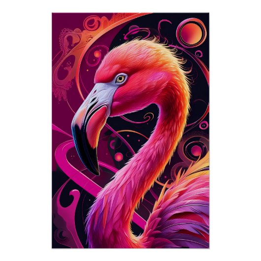 Flamingo Illustration – Fantasie Flamingo Poster (Vorderseite)