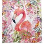 Flamingo im Blumen-Dschungel - Sommer-Muster Duschvorhang (Vorderseite)