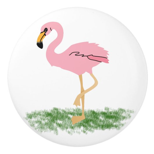 Flamingo im Gras Keramikknauf (Vorderseite)