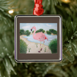 Flamingo im Marschen Ornament Aus Metall