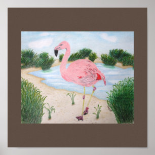 Flamingo im Marschleinwanddruck Poster