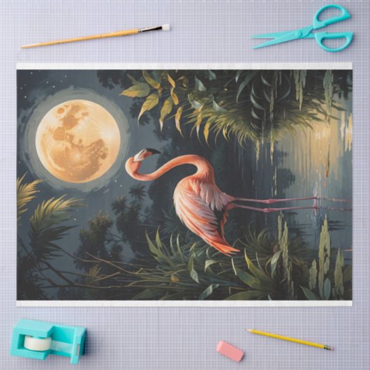 Flamingo im Mondlicht-Dekoupage Seidenpapier (Basteln)
