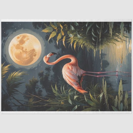 Flamingo im Mondlicht-Dekoupage Seidenpapier (Vorderseite)
