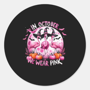Flamingo im Oktober tragen wir Pink Breast Cancer Runder Aufkleber