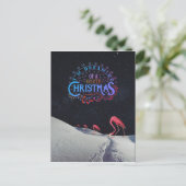 Flamingo im Schnee mit Raum Weihnachten seltsam Postkarte (Stehend Vorderseite)