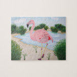 Flamingo im Sumpf Puzzle<br><div class="desc">8"x10" Puzzle von Flamingo in der Marsch-Design in farbigen Bleistift getan.</div>