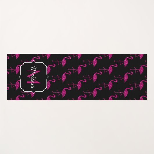 Flamingo Imitate Glitzer Glitzern Schwarze Monogra Yogamatte (Vorderseite (Horizontal))