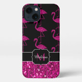 Flamingo Imitate Glitzern Muster schwarz Monogramm iPhone Hülle (Rückseite)