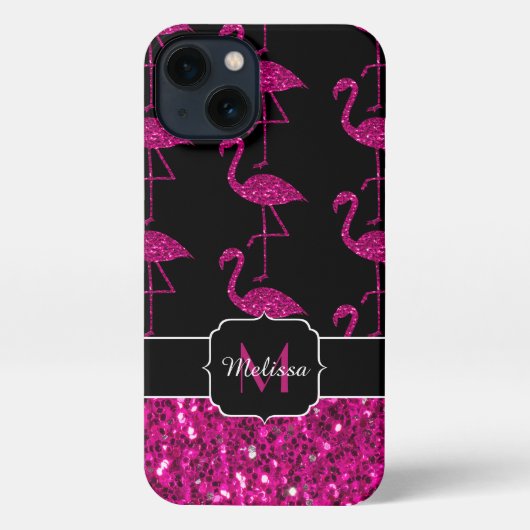 Flamingo Imitate Glitzern Muster schwarz Monogramm iPhone Hülle (Rückseite)