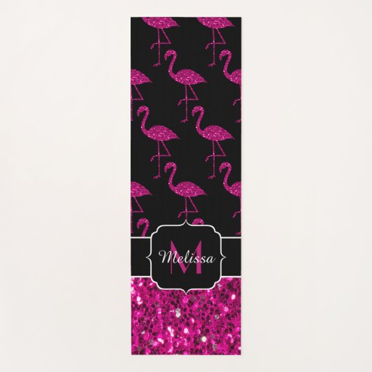 Flamingo Imitate Glitzern Muster schwarz Monogramm Yogamatte (Vorderseite)