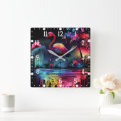 Flamingo in A Lake-63851 Quadratische Wanduhr (Zuhause)