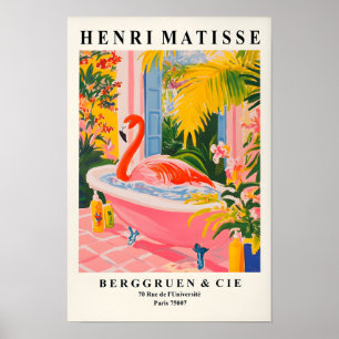 Flamingo In Badewanne Lustiger Poster, Rosa Badezi Poster