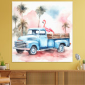 Flamingo in Blue Retro Truck Leinwanddruck (Insitu (Wohnzimmer))