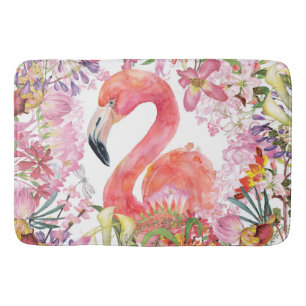 Flamingo in Blume Dschungel - Sommermuster Badematte