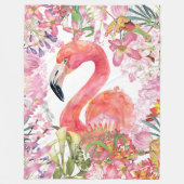 Flamingo in Blume Dschungel - Sommermuster Fleecedecke (Vorderseite)