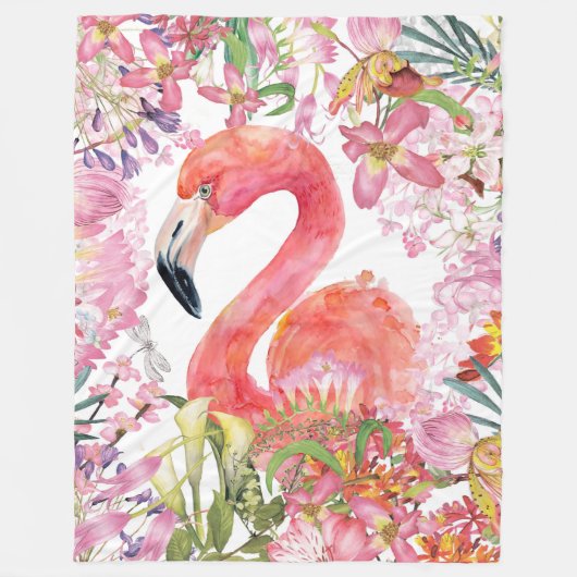 Flamingo in Blume Dschungel - Sommermuster Fleecedecke (Vorderseite)