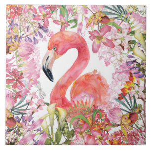 Flamingo in Blume Dschungel - Sommermuster Fliese