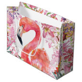 Flamingo in Blume Dschungel - Sommermuster Große Geschenktüte (Vorderseite Schrägansicht)