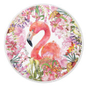 Flamingo in Blume Dschungel - Sommermuster Keramikknauf (Vorderseite)