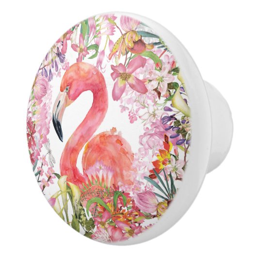 Flamingo in Blume Dschungel - Sommermuster Keramikknauf (Rechts)