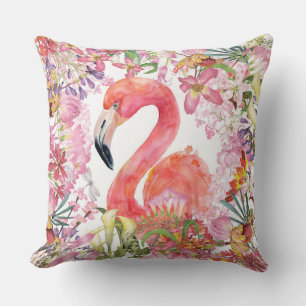 Flamingo in Blume Dschungel - Sommermuster Kissen
