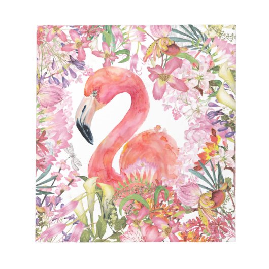 Flamingo in Blume Dschungel - Sommermuster Notizblock (Vorderseite)