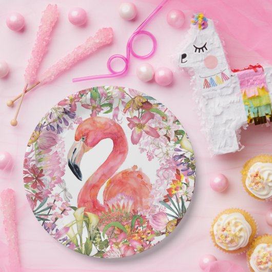 Flamingo in Blume Dschungel - Sommermuster Pappteller (Party)