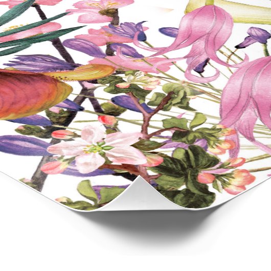 Flamingo in Blume Dschungel - Sommermuster Poster (Ecke)