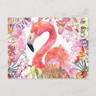 Flamingo in Blume Dschungel - Sommermuster Postkarte