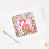 Flamingo in Blume Dschungel - Sommermuster Quadratischer Aufkleber (Umschlag)